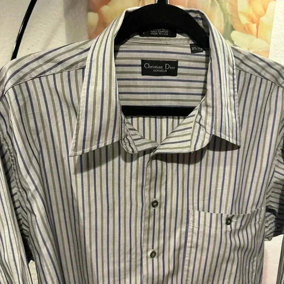 Christian Dior button up stripe shirt size 17.5/35 - Picture 5 of 10